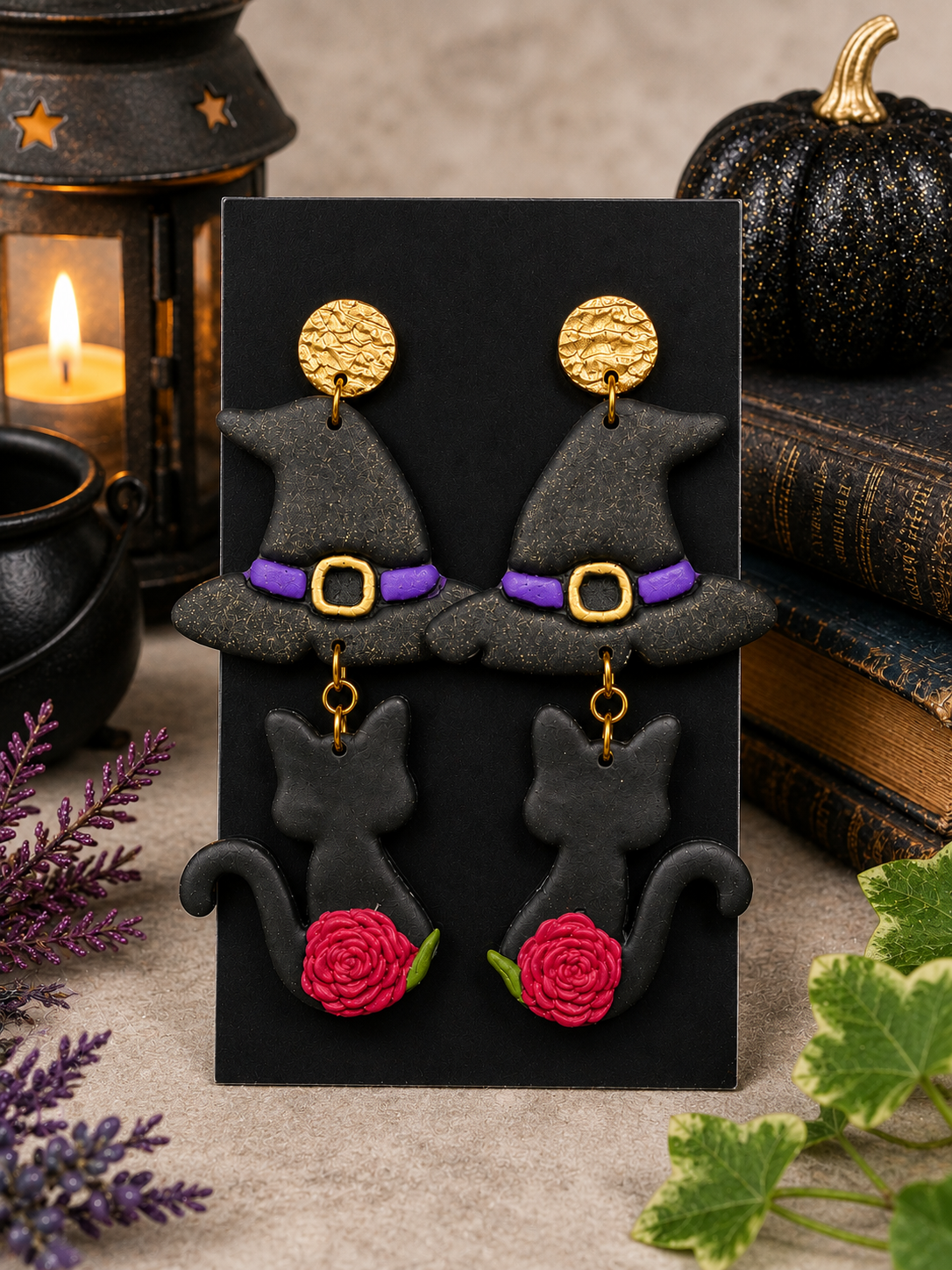 Witchy Black Cat Earrings