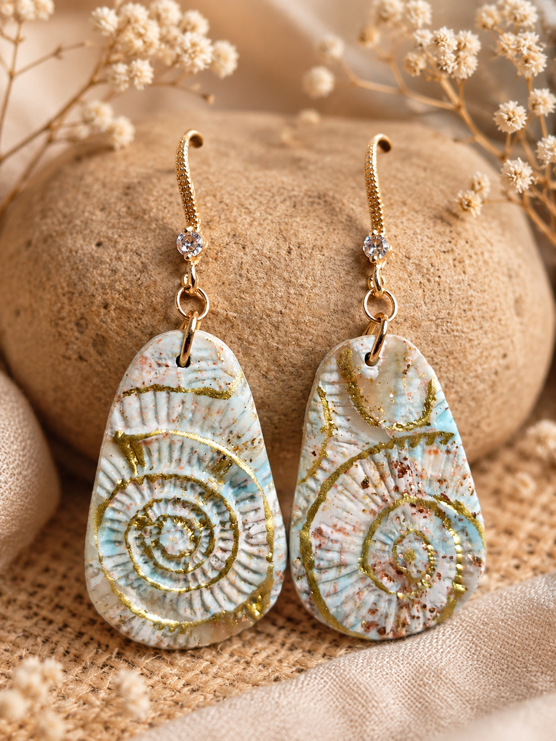 Golden Spiral Shell Earrings