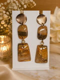 Amber Gold Glitter Triple Drop Earrings