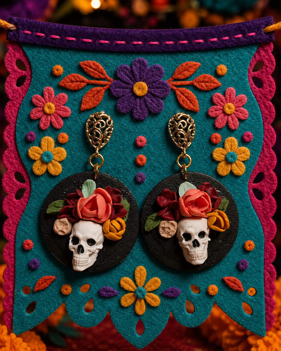 Día de los Muertos Floral Skull Earrings
