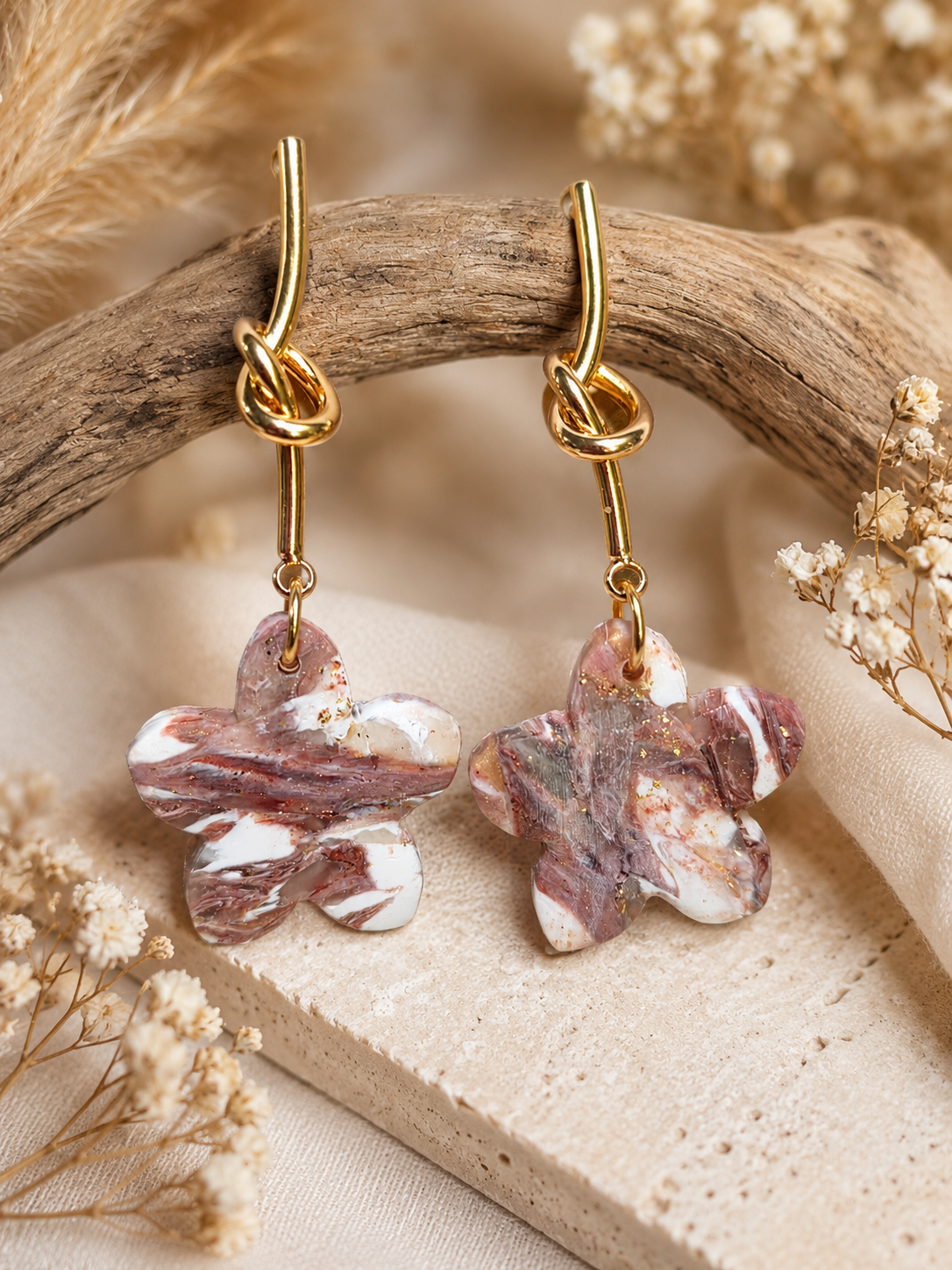 Floral Earrings with Love Knot