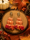 Autumn Pumpkins with Falling Leaves Earrings 🍂