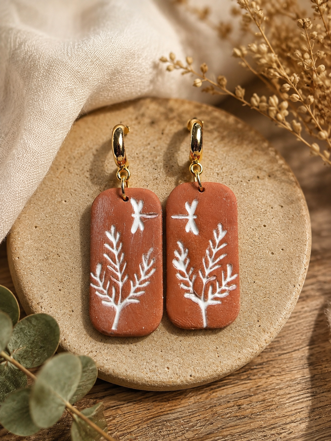 Rustic Dragonfly Botanical Earrings
