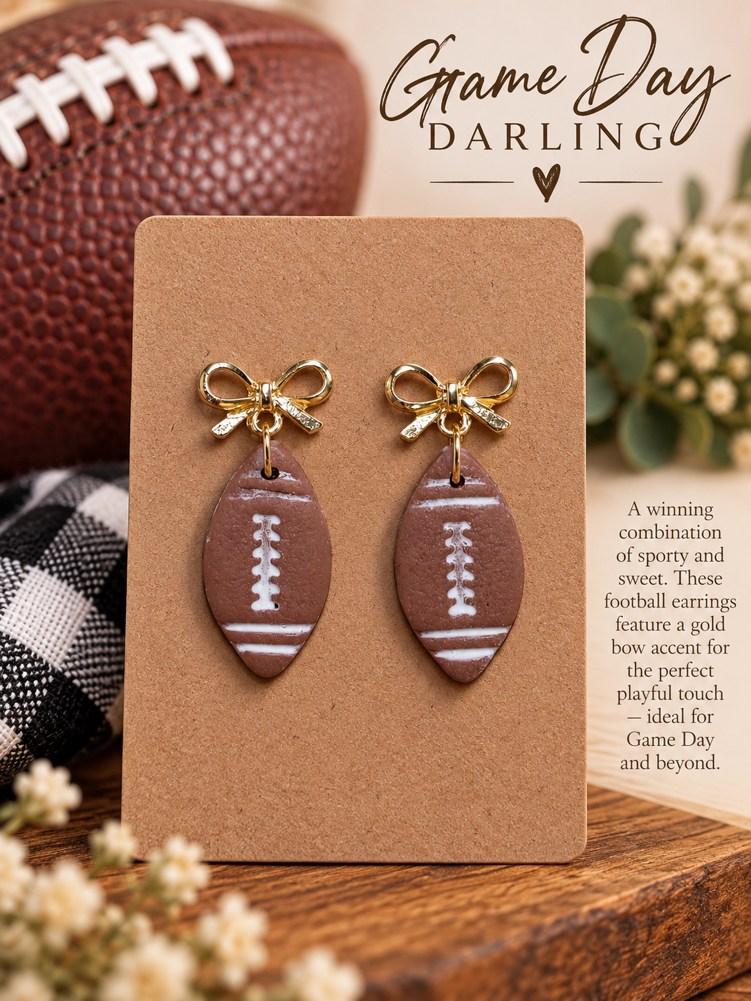 Game Day Darling Football Earrings with Bow